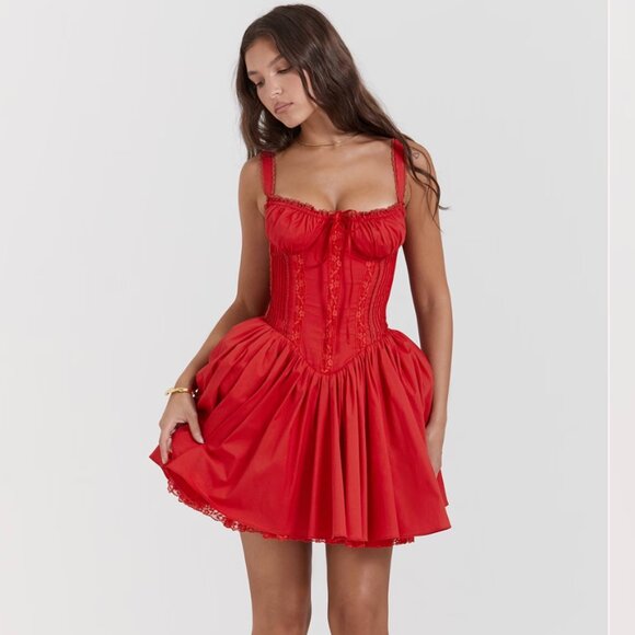 HOUSE OF CB PIETRA CHERRY RED CORSET MINI DRESS XS - Picture 1 of 6